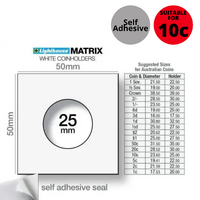2x2 Coin Holder (Lighthouse MATRIX | Self Adhesive) - 25mm 100 Pack (Suitable for 10c)